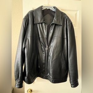 Roundtree and Yorke black lambskin leather bomber coat